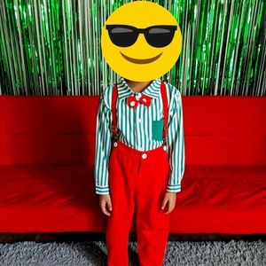 Boys Gentleman Outfit, Long Sleeved with Bow Tie and Suspenders 4-5T (Like New)